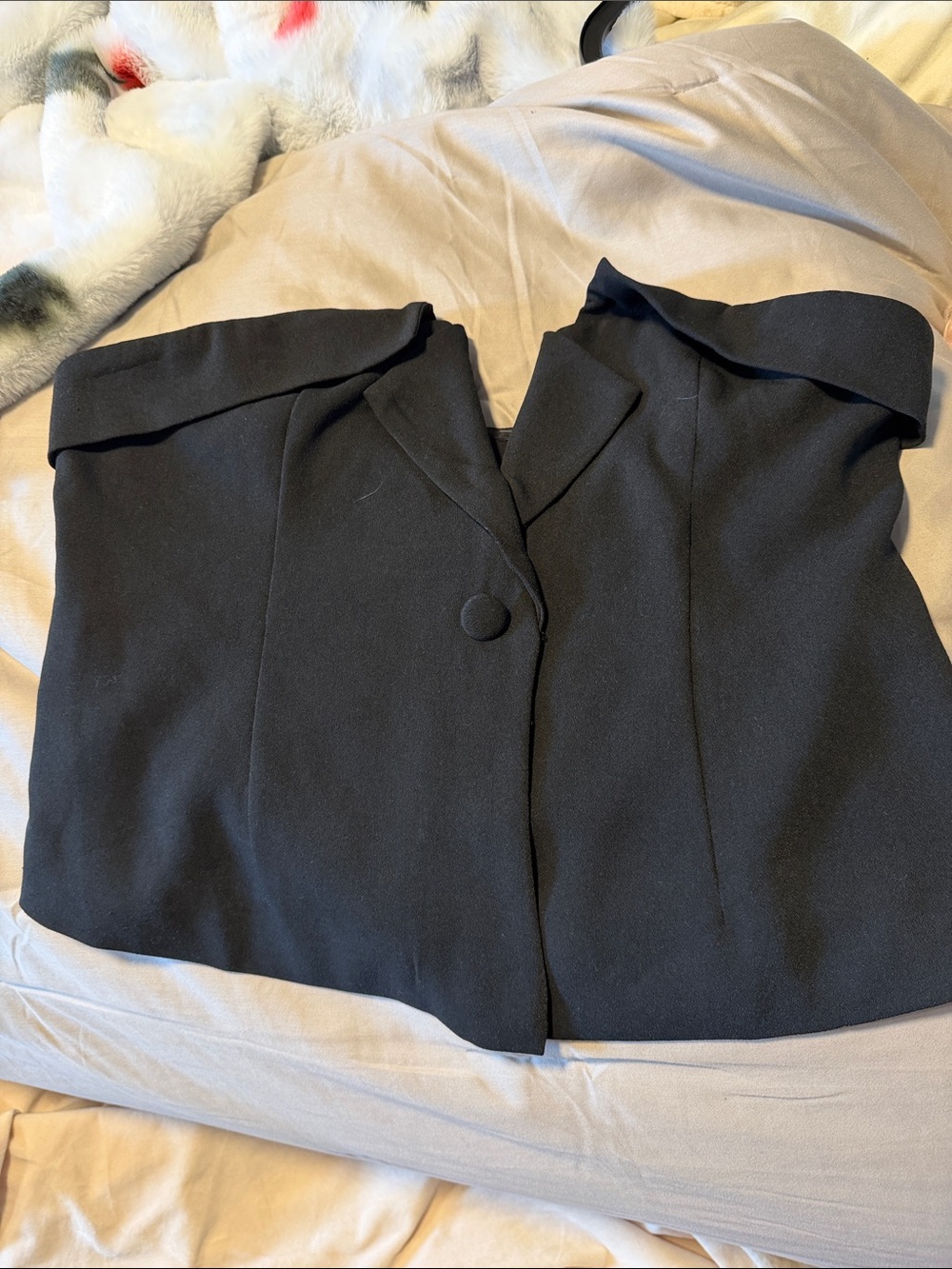 NBD Black Off-Shoulder Single-Button Blazer
